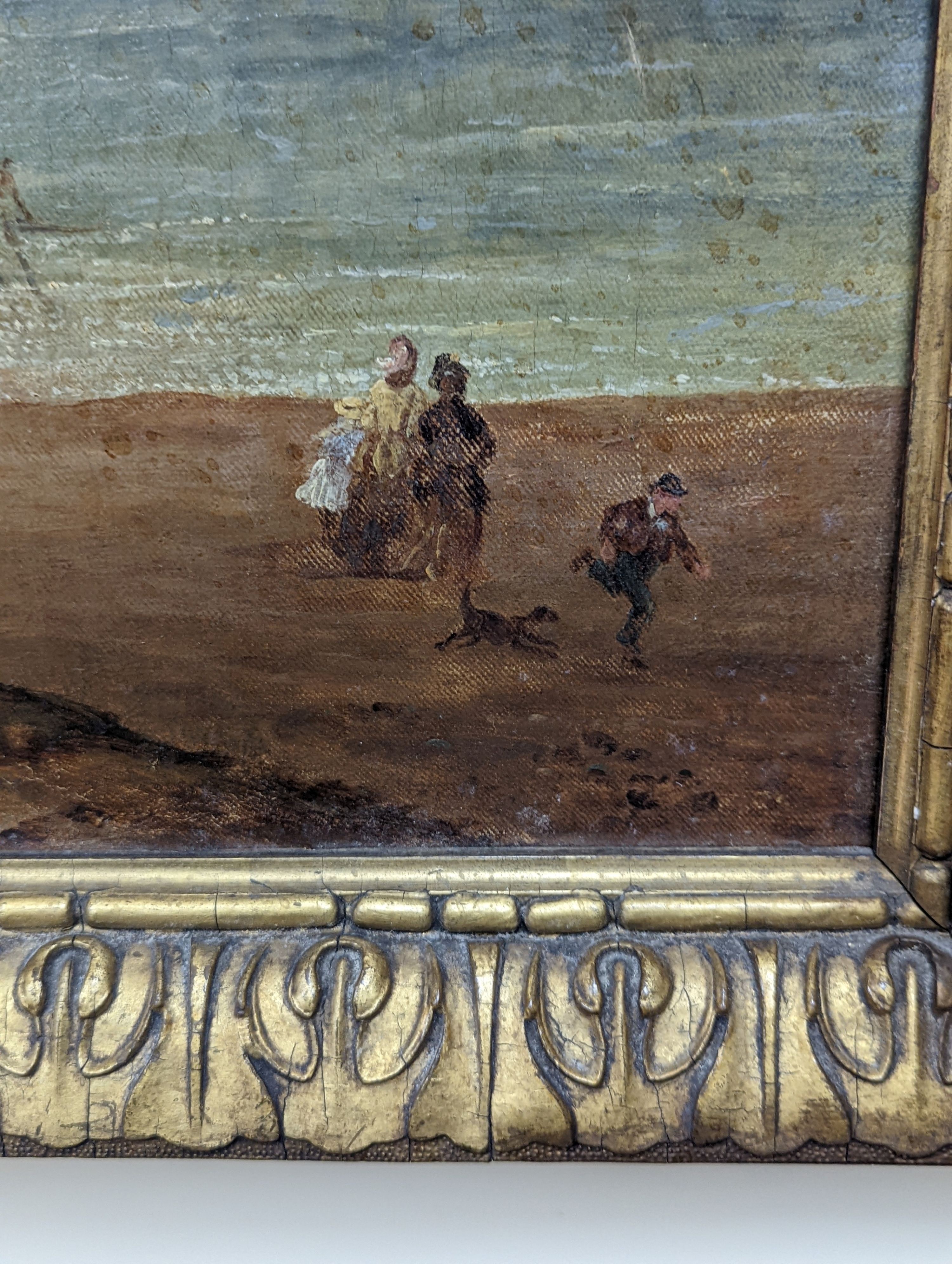 19th century English School, oil on canvas, View along Brighton seafront with the Chain Pier, 49 x 74cm